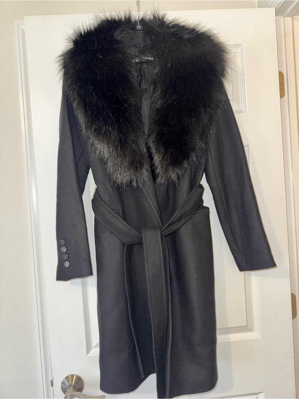 Zara Black Faux Fur Trim Coat - Picture 2 of 5